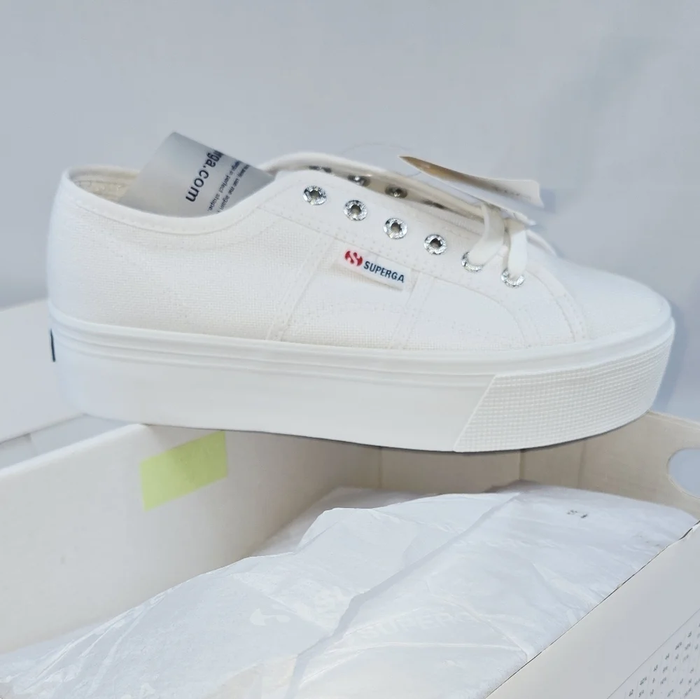 Superga | 2790 Cotw Platform Cotton Canvas Sneakers In True White Size EU42 NWB!